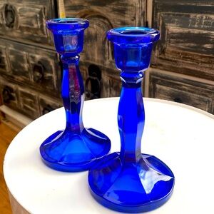 Vintage Cobalt Blue Glass Candlesticks